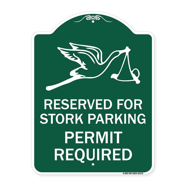 Signmission Reserved for Stork Parking Permit Required W/ Graphic, Green & White Alum, 18" x 24", GW-1824-23172 A-DES-GW-1824-23172 - main
